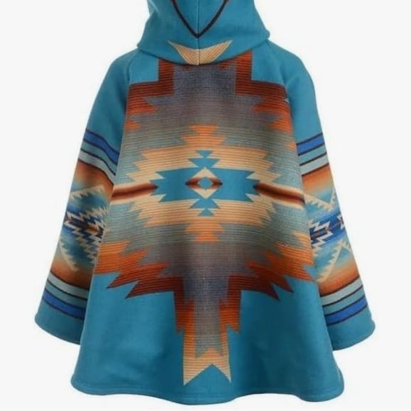 Native American Pancho with pockets beautiful bright colors cool buttons new - Picture 3 of 11